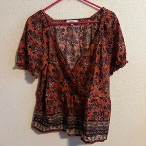 Pink and Blue Madewell Peasant Top Size Medium